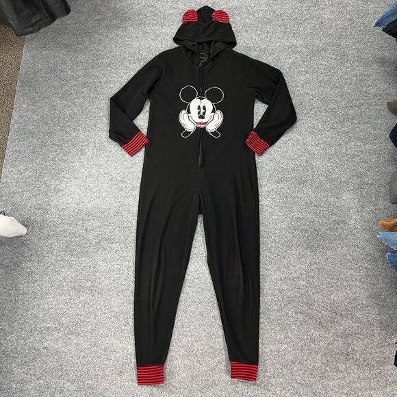 Disney Mickey One Piece Pajama Youth Girls S Small Zip Front Footless Hooded PJs - Picture 2 of 13